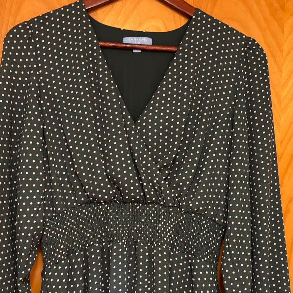 Draper James Forest Green Polka Dot Long Sleeve Dress - Picture 2 of 7